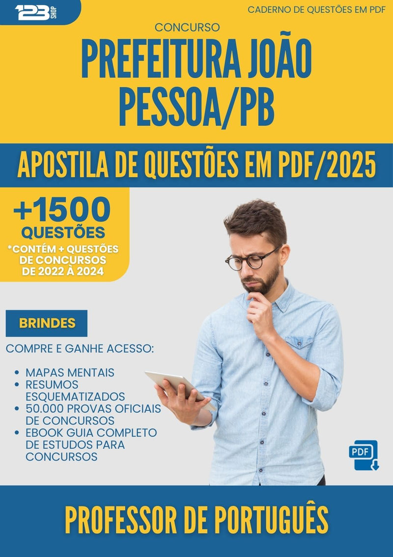 Apostila de Questões para Concurso Professor De Portugues Sme da Prefeitura Joao Pessoa Pb 2025 - Mais de 1.500 Questões
