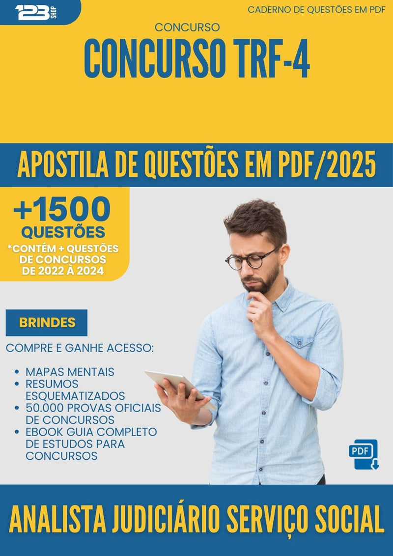 Apostila de Questões para Concurso Analista Judiciario Servico Social Trf 4 2025 - Mais de 1.500 Questões