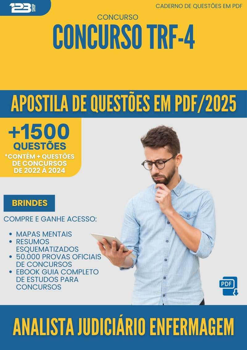 Apostila de Questões para Concurso Analista Judiciario Enfermagem Trf 4 2025 - Mais de 1.500 Questões