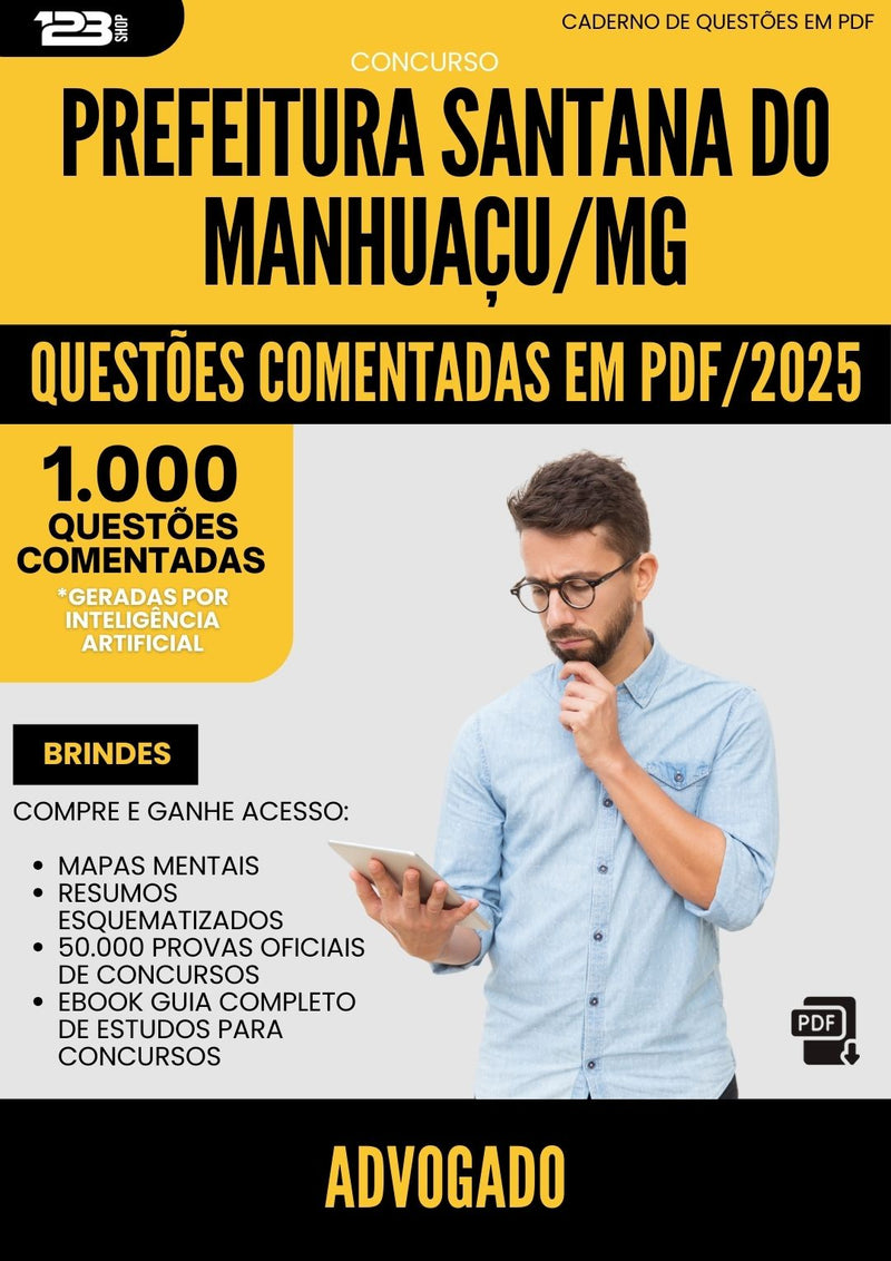 1000 Questões Comentadas para Concurso Advogado Santana Do da Prefeitura Manhuacu Mg 2025 - 1000 Questões | Aprova Turbo