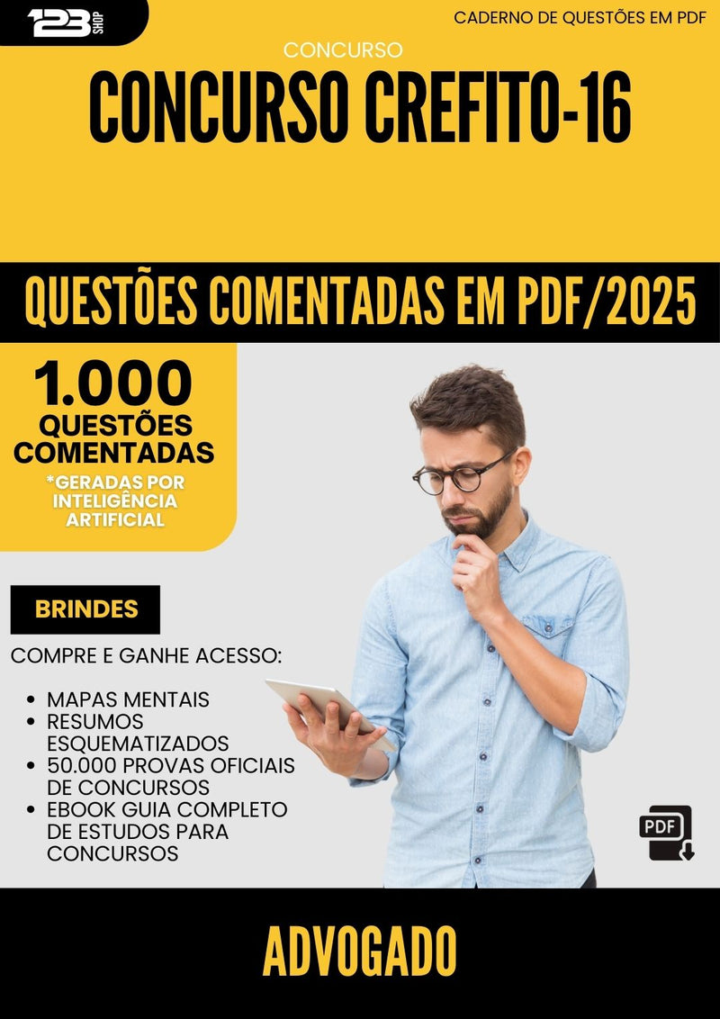 1000 Questões Comentadas para Concurso Advogado Crefito 16 2025 - 1000 Questões | Aprova Turbo