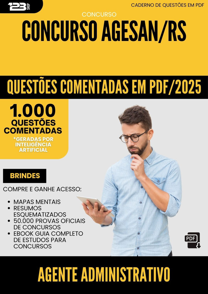 1000 Questões Comentadas para Concurso Agente Administrativo Agesan Rs 2025 - 1000 Questões | Aprova Turbo