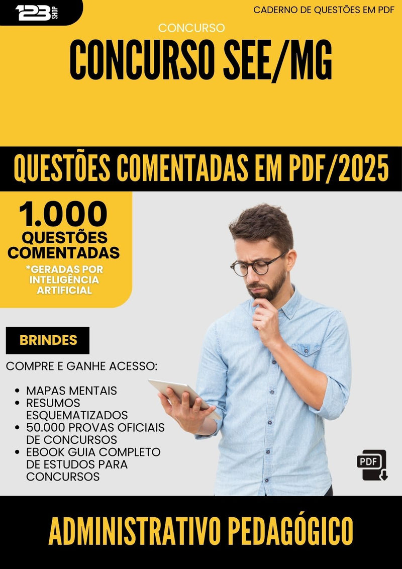 1000 Questões Comentadas para Concurso Administrativo Pedagogico See Mg 2025 - 1000 Questões | Aprova Turbo