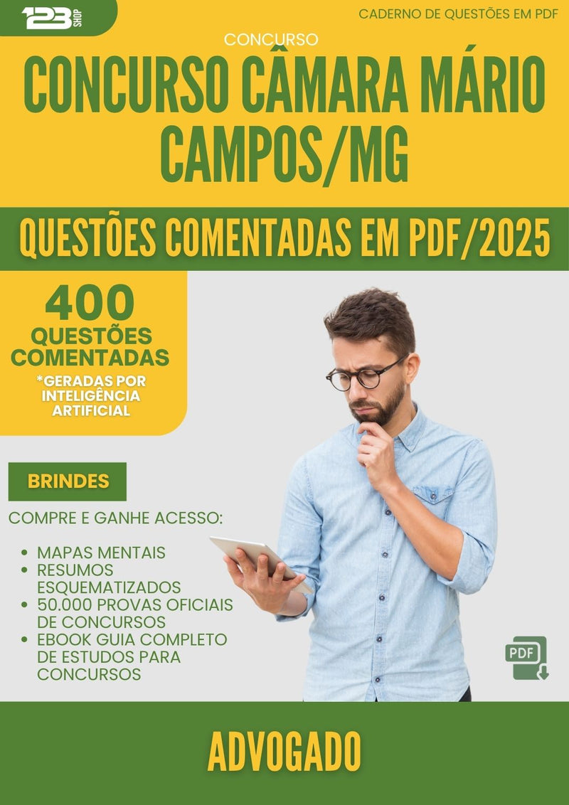 1000 Questões Comentadas para Concurso Advogado Camara da Prefeitura Mario Campos Mg 2025 - 400 Questões | Aprova Turbo