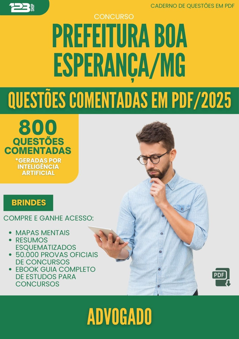 1000 Questões Comentadas para Concurso Advogado da Prefeitura Boa Esperanca Mg 2025 - 800 Questões | Aprova Turbo