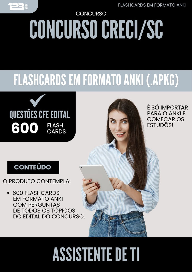 Flashcards para Concurso Apostila Assistente De Ti Creci Sc 2025 - 600 Flashcards de Acordo com Edital