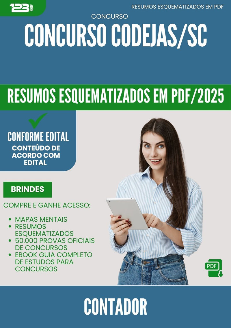 Resumos Esquematizados para Concurso Contador Codejas Sc 2025 - Conteúdo de Acordo com Edital