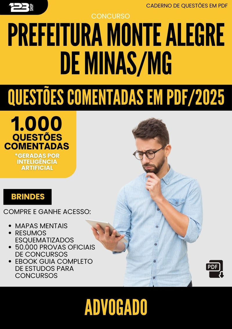 1000 Questões Comentadas para Concurso Advogado Monte da Prefeitura Alegre De Minas Mg 2025 - 1000 Questões | Aprova Turbo