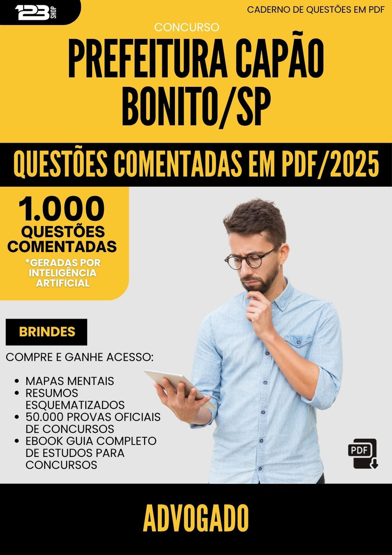 1000 Questões Comentadas para Concurso Advogado Capao da Prefeitura Bonito Sp 2025 - 1000 Questões | Aprova Turbo