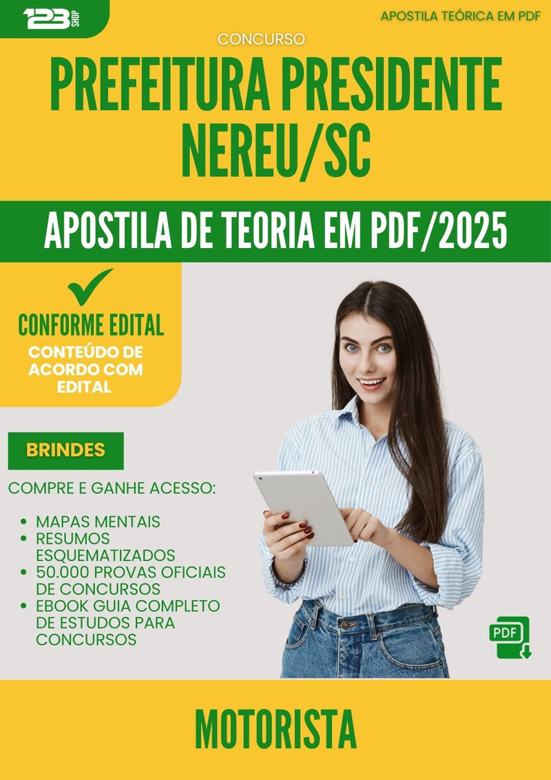 Apostila Teórica para Concurso Motorista da Prefeitura Presidente Nereu Sc 2025 - Conteúdo de Acordo com Edital