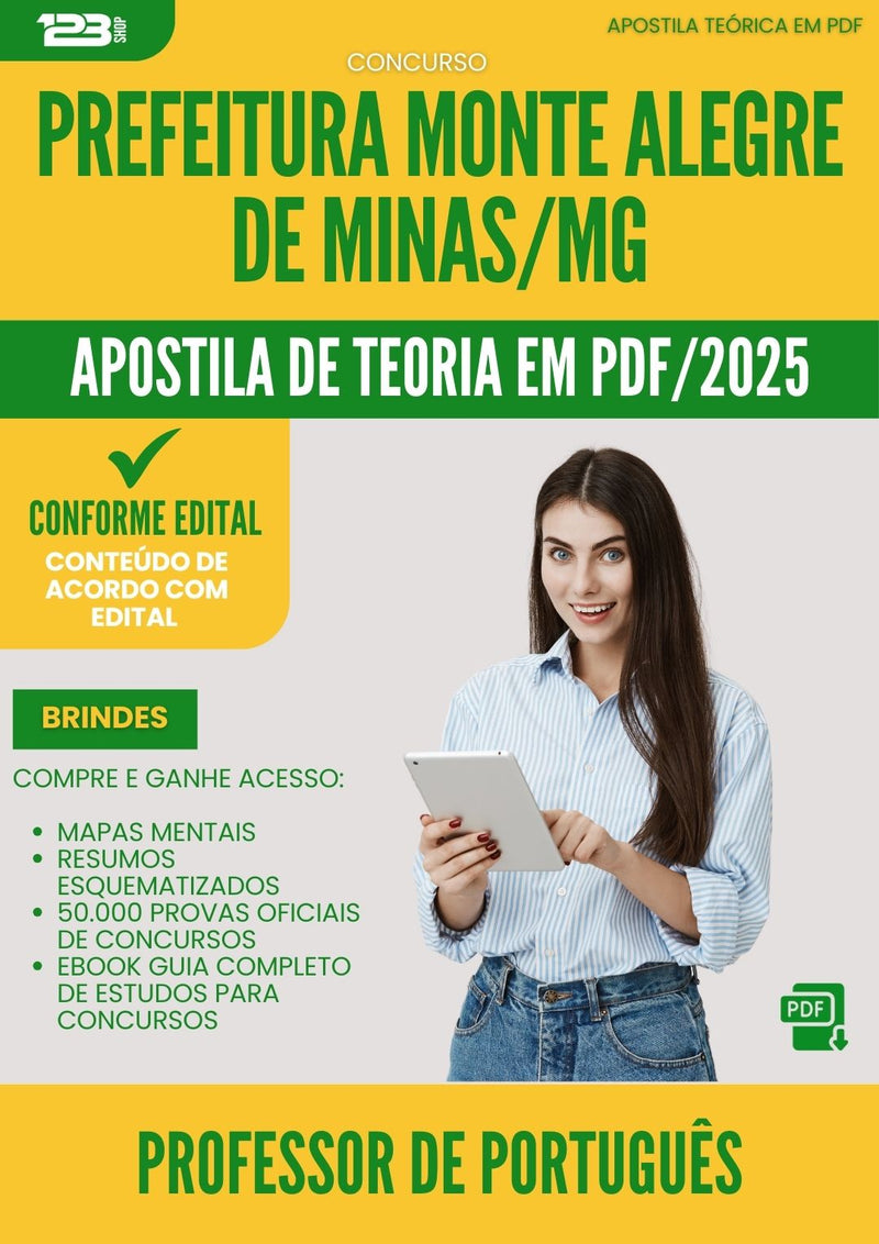 Apostila Teórica para Concurso Professor De Portugues Monte da Prefeitura Alegre De Minas Mg 2025 - Conteúdo de Acordo com Edital