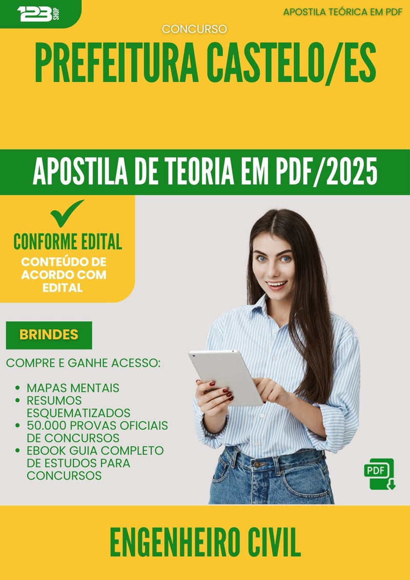Apostila Teórica para Concurso Engenheiro Civil da Prefeitura Castelo Es 2025 - Conteúdo de Acordo com Edital