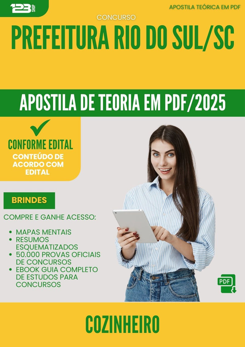 Apostila Teórica para Concurso Cozinheiro da Prefeitura Rio Do Sul Sc 2025 - Conteúdo de Acordo com Edital