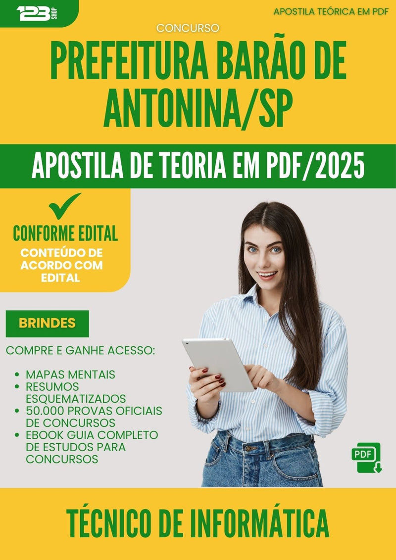 Apostila Teórica para Concurso Tecnico De Informatica Barao De da Prefeitura Antonina Sp 2025 - Conteúdo de Acordo com Edital