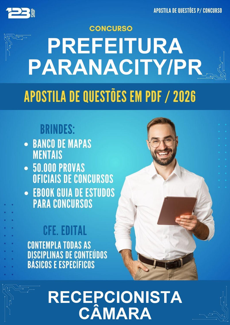 Estude para Prefeitura Paranacity/PR (Recepcionista Câmara - Mais de 1500 Questões) - Apostila de Questões | Aprova Turbo