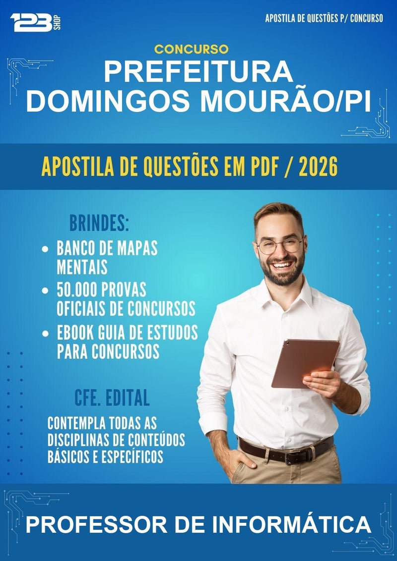 Estude para Prefeitura Domingos Mourão/PI (Professor de Informática - Mais de 1500 Questões) - Apostila de Questões | Aprova Turbo