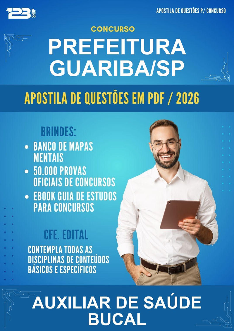 Estude para Prefeitura Guariba/SP (Auxiliar de Saúde Bucal - Mais de 3000 Questões) - Apostila de Questões | Aprova Turbo