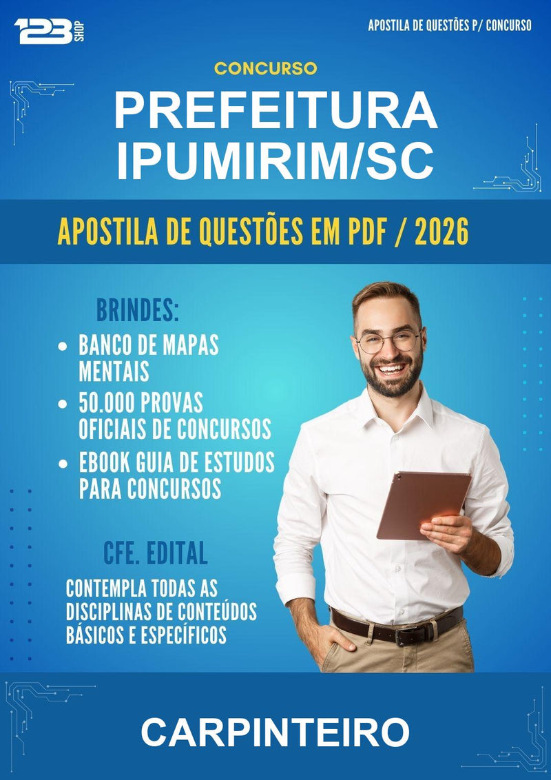 Estude para Prefeitura Ipumirim/SC (Carpinteiro - Mais de 3000 Questões) - Apostila de Questões | Aprova Turbo