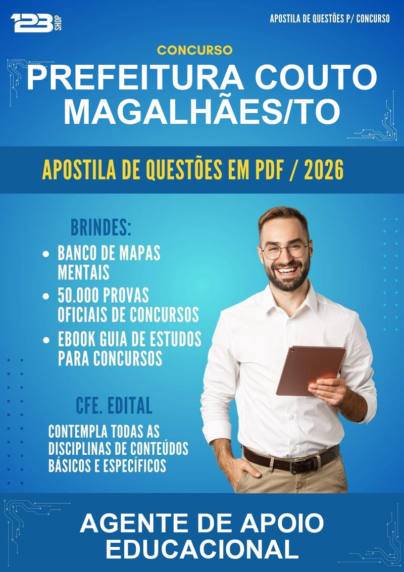 Estude para Prefeitura Couto Magalhães/TO (Agente de Apoio Educacional - Mais de 4000 Questões) - Apostila de Questões | Aprova Turbo