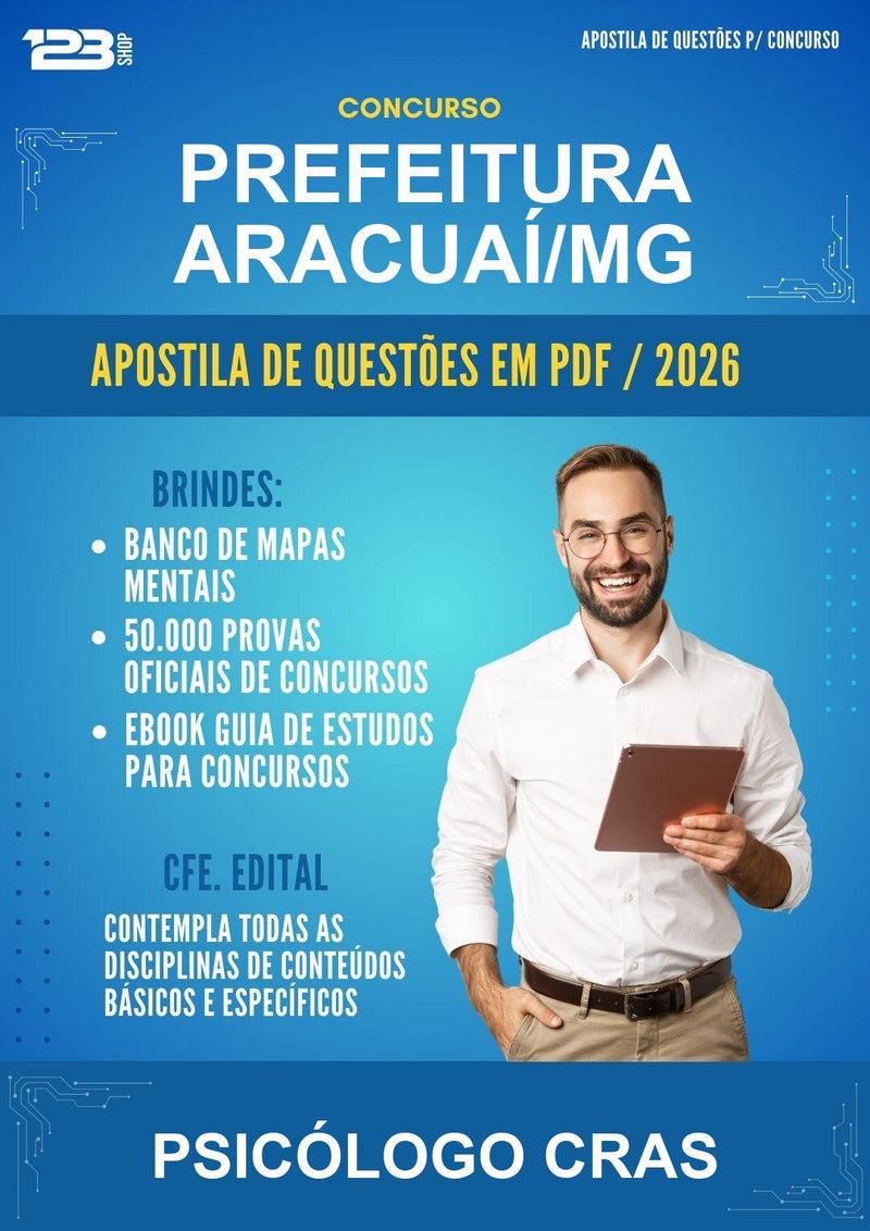 Estude para Prefeitura Aracuaí/MG (Psicólogo Cras - Mais de 1000 Questões) - Apostila de Questões Comentadas | Aprova Turbo